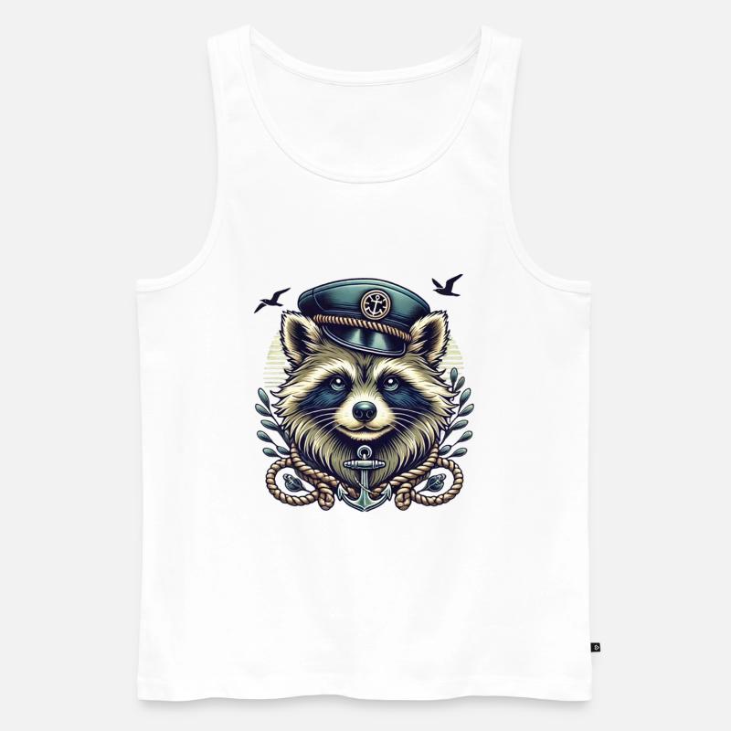 Maritimer Waschbär im SeemannslooK - Männer Premium Bio Tank Top - Weiß
