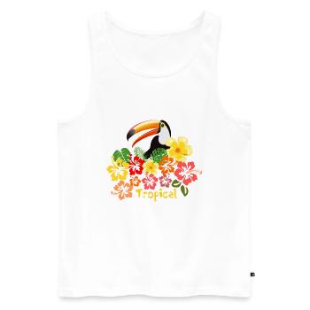Toucan hibiscus fleurs été vacances forêt tropicale - Débardeur bio Premium Homme - blanc - Devant - Michal (187cm)
