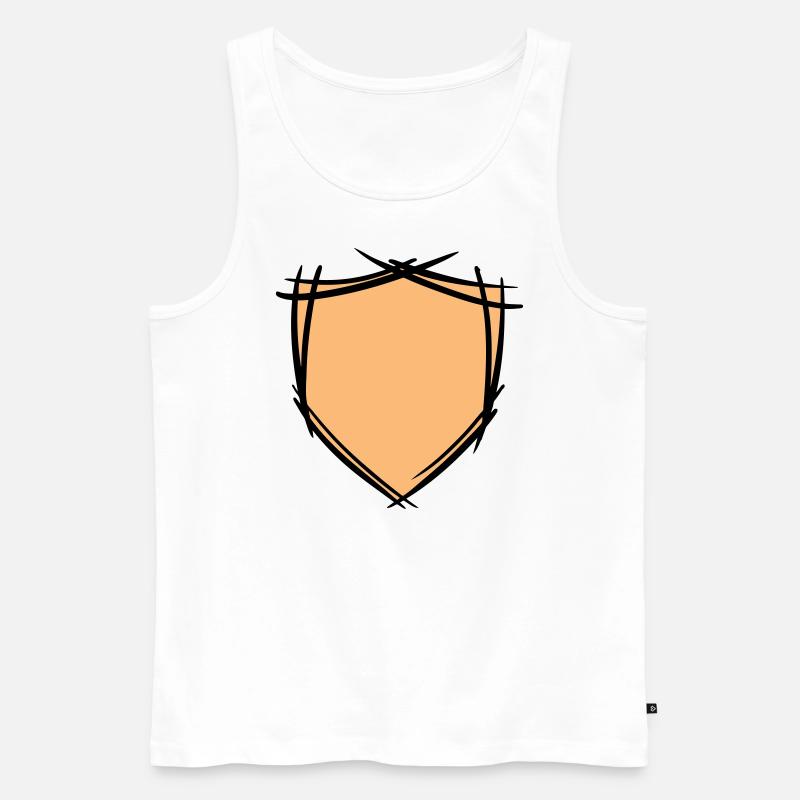 ikon for skjold / våpenskjold. hånd tegnet. Presentasjon - Premium økologisk Tanktop for menn - hvit
