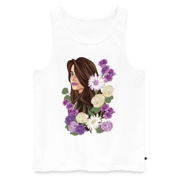 VIOLET Femme Illustration Fleurs Violettes Et Blanches - Débardeur bio Premium Homme - blanc - Devant - AI Model Male 178 light (178cm)