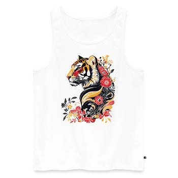 Jugendstil - bunter Tiger und Blumen - Männer Premium Bio Tank Top - Weiß - Vorne - Michal (187cm)