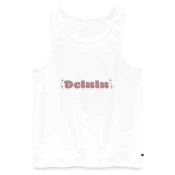 Delulu - Pink Schriftdesign - Männer Premium Bio Tank Top - Weiß - Vorne - AI Model Male 178 light (178cm)