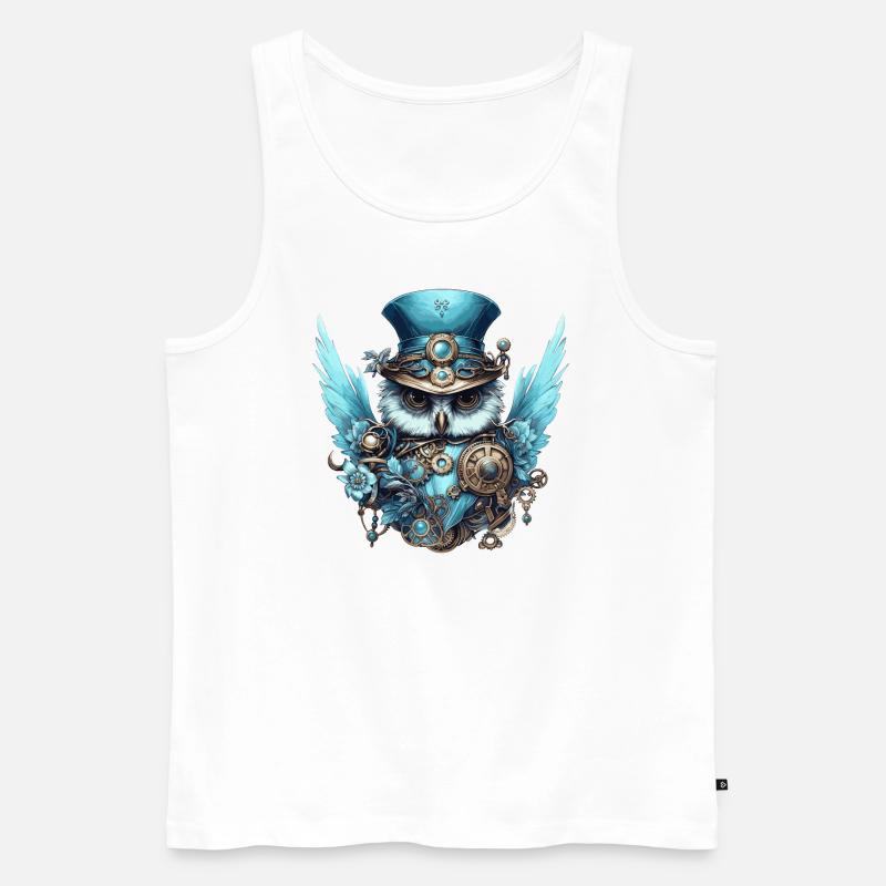 Coole Steampunk Eule - Männer Premium Bio Tank Top - Weiß