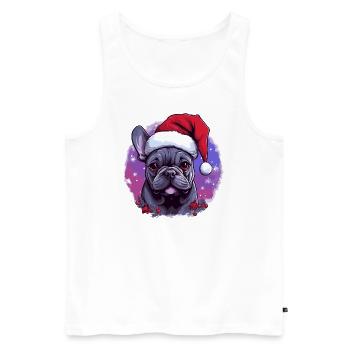 Bouledogue français avec casquette de Père Noël - Débardeur bio Premium Homme - blanc - Devant - Michal (187cm)