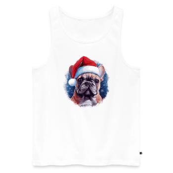 Bouledogue français avec casquette de Père Noël - Débardeur bio Premium Homme - blanc - Devant - Michal (187cm)