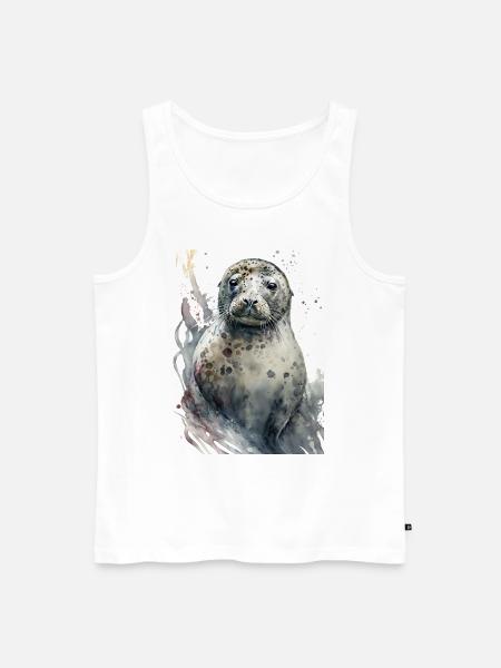 Robbe Süß Niedlich Realistisch Aquarell - Männer Premium Bio Tank Top - Weiß