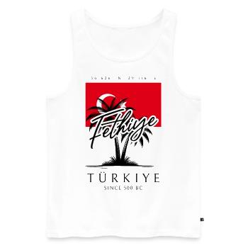 Fethiye palmiers drapeau turc souvenir de voyage - Débardeur bio Premium Homme - blanc - Devant - Michal (187cm)