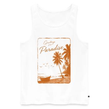 Grüße aus dem Paradies - Männer Premium Bio Tank Top - Weiß - Vorne - Michal (187cm)