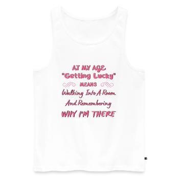 In meinem Alter bedeutet "Glück haben" ... Alternder Humor - Männer Premium Bio Tank Top - Weiß - Vorne - AI Model Male 178 light (178cm)
