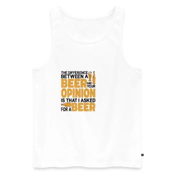 La différence entre une bière et votre opinion - Débardeur bio Premium Homme - blanc - Devant - Michal (187cm)