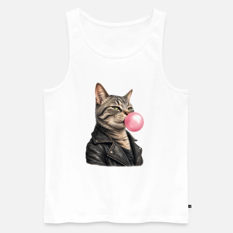Coole Katze mit Lederjacke - Männer Premium Bio Tank Top - Weiß