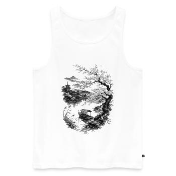 La nature japonaise avec cerisier et mont Fuji - Débardeur bio Premium Homme - blanc - Devant - Michal (187cm)