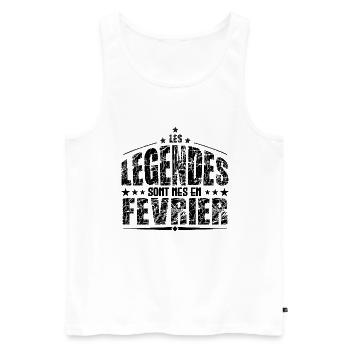Février | les Légendes sont nés en Février Anniver - Débardeur bio Premium Homme - blanc - Devant - Michal (187cm)