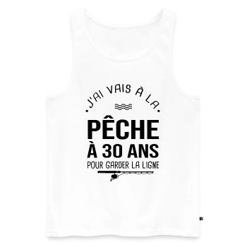 30 ans je vais à la pêche pour garder la ligne - Débardeur bio Premium Homme - blanc - Devant - Michal (187cm)