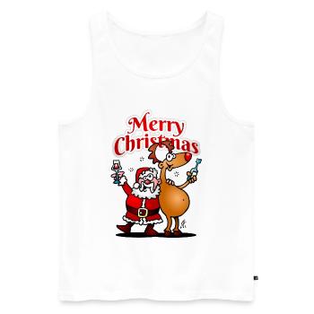 Merry Christmas - Père Noël et ses rennes - Débardeur bio Premium Homme - blanc - Devant - Michal (187cm)