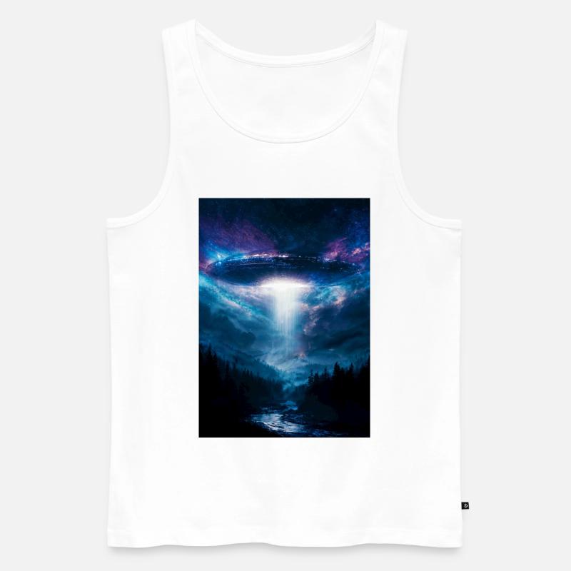 UFO-Strahl über Mitternachtswald - Männer Premium Bio Tank Top - Weiß