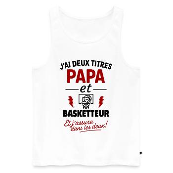 Papa Basketteur cadeau fête des pères Noël - Débardeur bio Premium Homme - blanc - Devant - Michal (187cm)