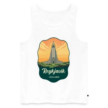 Reykjavik Island Retro Sonnenuntergangsabzeichen - Männer Premium Bio Tank Top - Weiß - Vorne - Michal (187cm)