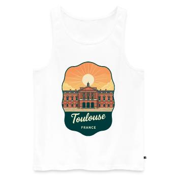 Toulouse Capitole Retro Sonnenuntergang Reiseabzeichen - Männer Premium Bio Tank Top - Weiß - Vorne - AI Model Male 178 light (178cm)