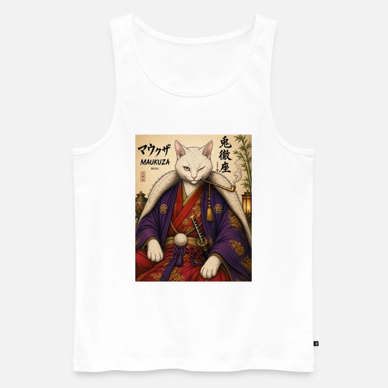 Maukuza Samurai Katze - Männer Premium Bio Tank Top - Weiß