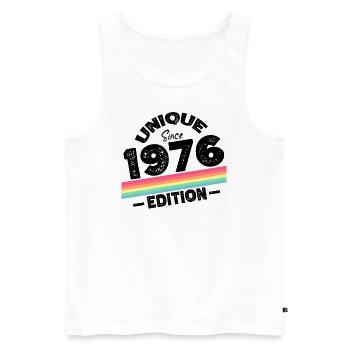 Unique depuis 1976 Edition Anniversaire Millésime 1976 - Débardeur bio Premium Homme - blanc - Devant - AI Model Male 178 light (178cm)