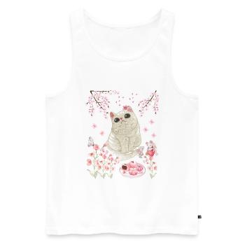 Cat Under Cherry Blossom - Men's Premium Organic Tank Top - white - Front - Michal (187cm)