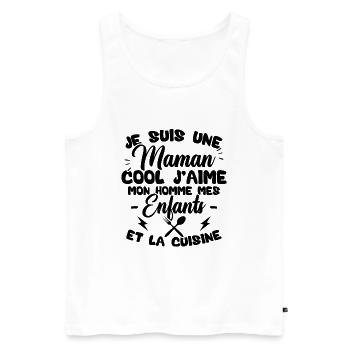 Une maman cool j'aime mon homme et la cuisine - Débardeur bio Premium Homme - blanc - Devant - Michal (187cm)