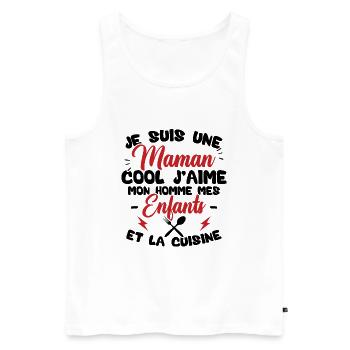 Une maman cool j'aime mon homme et la cuisine - Débardeur bio Premium Homme - blanc - Devant - Michal (187cm)