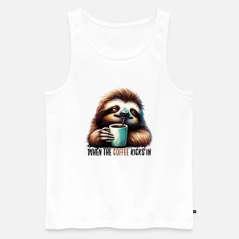 Faultier Kaffee kickt Geschenk - Männer Premium Bio Tank Top - Weiß