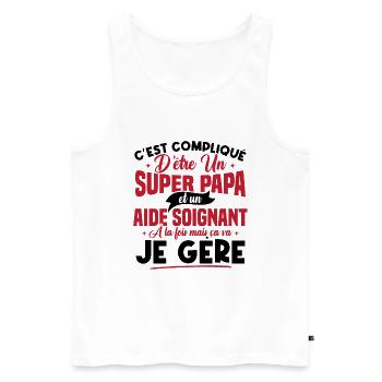 Un super papa et un aide soignant - Débardeur bio Premium Homme - blanc - Devant - AI Model Male 178 light (178cm)