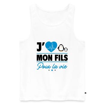 J'aime mon fils – Pour parents et humour - Débardeur bio Premium Homme - blanc - Devant - AI Model Male 178 light (178cm)
