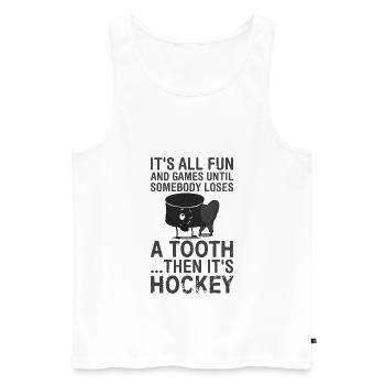 Zahn Hockey Lustig - Männer Premium Bio Tank Top - Weiß - Vorne - Michal (187cm)