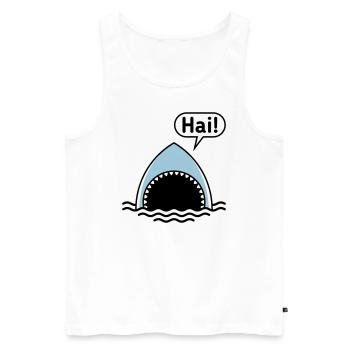 Hai! (Haifisch / Sprechblase / Comic / Cartoon) - Männer Premium Bio Tank Top - Weiß - Vorne - Michal (187cm)
