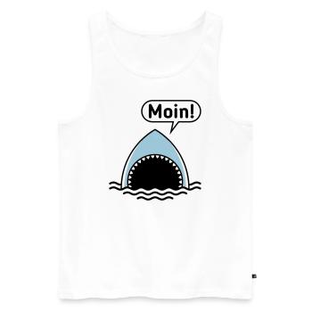 Moin! (Hai / Haifisch / Sprechblase / Comic) - Männer Premium Bio Tank Top - Weiß - Vorne - Michal (187cm)