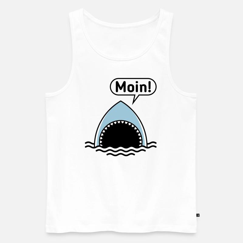 Moin! (Hai / Haifisch / Sprechblase / Comic) - Männer Premium Bio Tank Top - Weiß