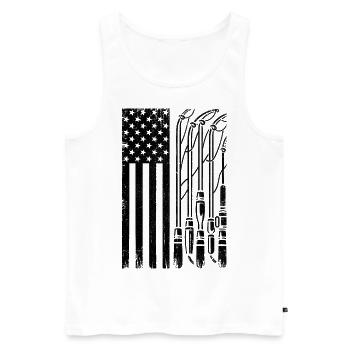 Canne à pêche drapeau américain USA Patriot Fisherman An - Débardeur bio Premium Homme - blanc - Devant - Michal (187cm)
