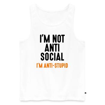 Je ne suis pas anti-social anti-stupid idiot imbécile - Débardeur bio Premium Homme - blanc - Devant - AI Model Male 178 light (178cm)