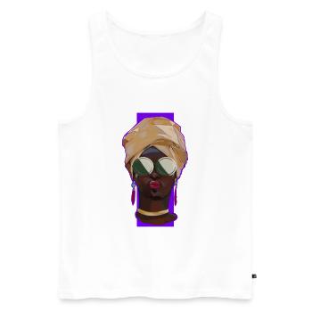 Portrait élégant de femme afro avec turban - Débardeur bio Premium Homme - blanc - Devant - Michal (187cm)