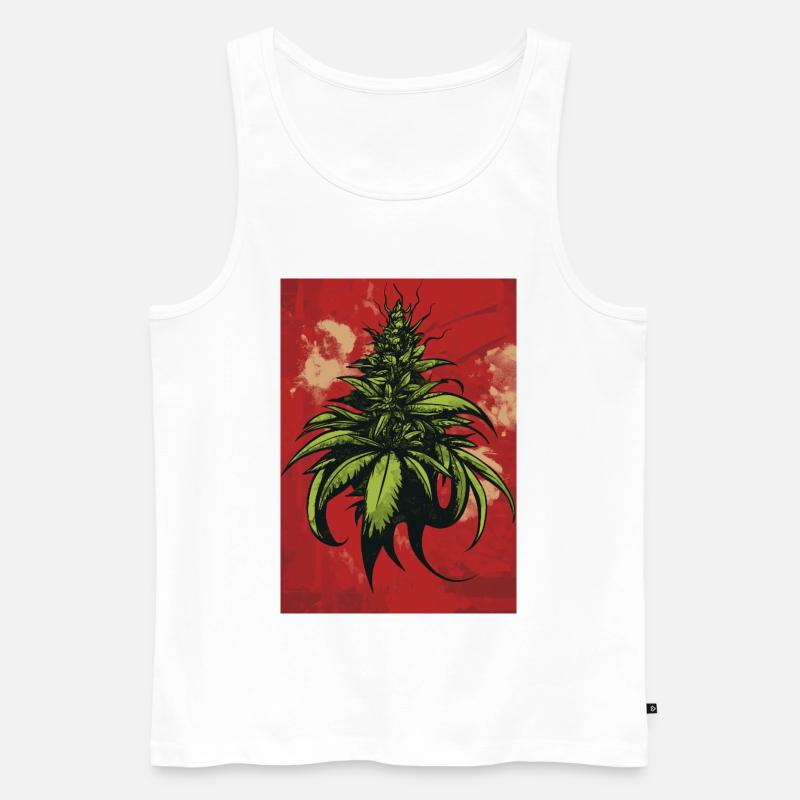 Grüne Hanfblatt-Illustration auf Rot - Männer Premium Bio Tank Top - Weiß