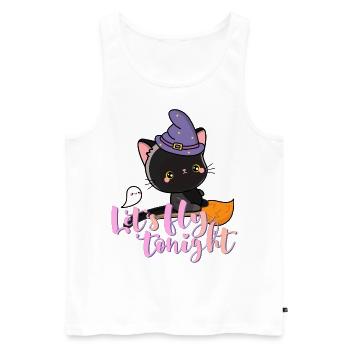 Chat sur balai avec petit boo Laisse voler ce soir - Débardeur bio Premium Homme - blanc - Devant - AI Model Male 178 light (178cm)