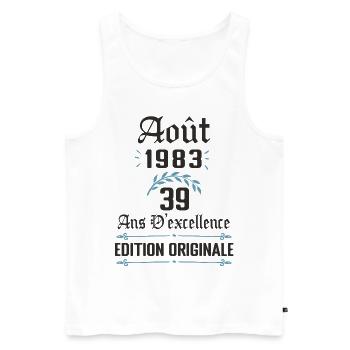 39 ans anniversaire aout 1983 - Débardeur bio Premium Homme - blanc - Devant - AI Model Male 178 light (178cm)
