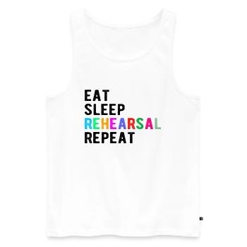Cadeau de théâtre: manger, dormir, répéter, répéter - Débardeur bio Premium Homme - blanc - Devant - Michal (187cm)
