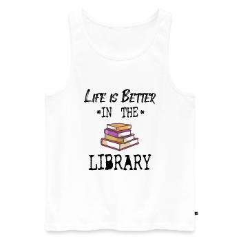 BOOK READER / BOOK FAN: Life In Library - Men's Premium Organic Tank Top - white - Front - AI Model Male 178 light (178cm)