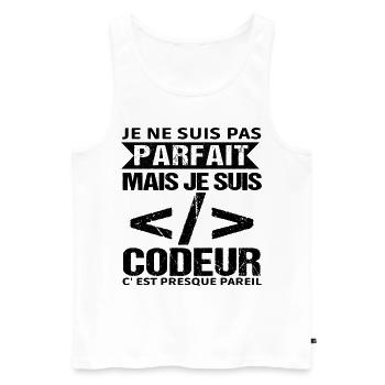 Humour Geek Cadeau Développeur Codeur Programmeur - Débardeur bio Premium Homme - blanc - Devant - Michal (187cm)