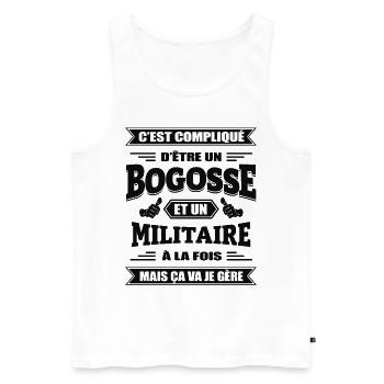 BOGOSSE ET MILITAIRE À LA FOIS - Débardeur bio Premium Homme - blanc - Devant - Michal (187cm)