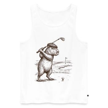 Capybara drôle jouant au golf - Débardeur bio Premium Homme - blanc - Devant - AI Model Male 178 light (178cm)