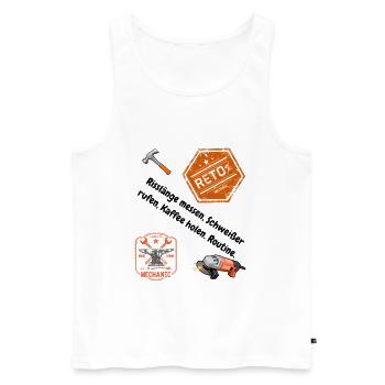 Schlosser Shirt: Passt nicht? Wird passend gemacht - Männer Premium Bio Tank Top - Weiß - Vorne - Michal (187cm)