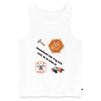 Schlosser Shirt: Passt nicht? Wird passend gemacht - Männer Premium Bio Tank Top - Weiß - Vorne - Michal (187cm)