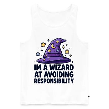 Wizard Avoiding Responsibility - Männer Premium Bio Tank Top - Weiß - Vorne - Michal (187cm)