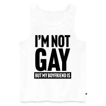 Ich bin nicht schwul, aber mein Freund ist es - Männer Premium Bio Tank Top - Weiß - Vorne - Michal (187cm)